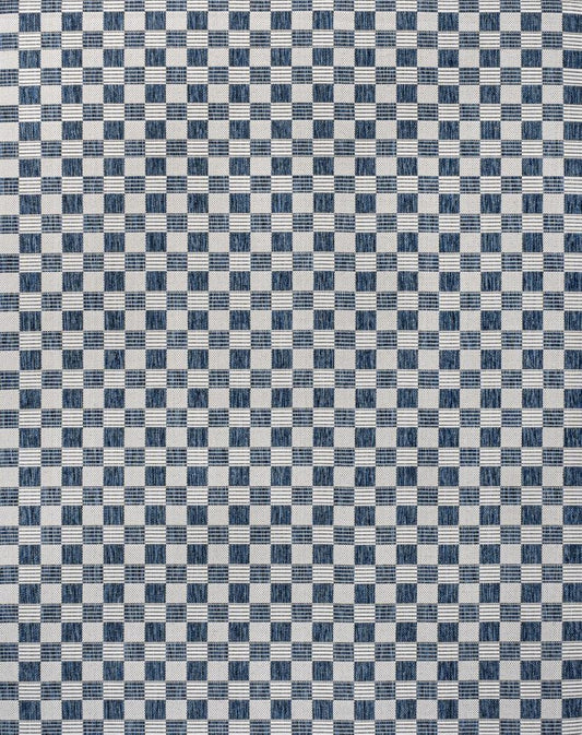 8' X 10' Navy Blue And Cream Geometric Indoor Outdoor Area Rug