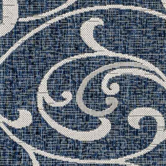 4' X 6' Navy Blue And Cream Floral Indoor Outdoor Area Rug