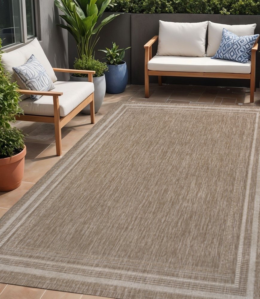 5' X 8' Beige And Cream Indoor Outdoor Area Rug HomeRoots