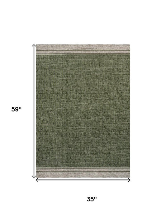 3' X 5' Green And Cream Indoor Outdoor Area Rug