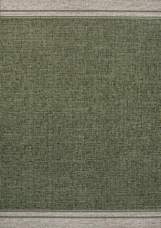5' X 8' Green And Cream Indoor Outdoor Area Rug
