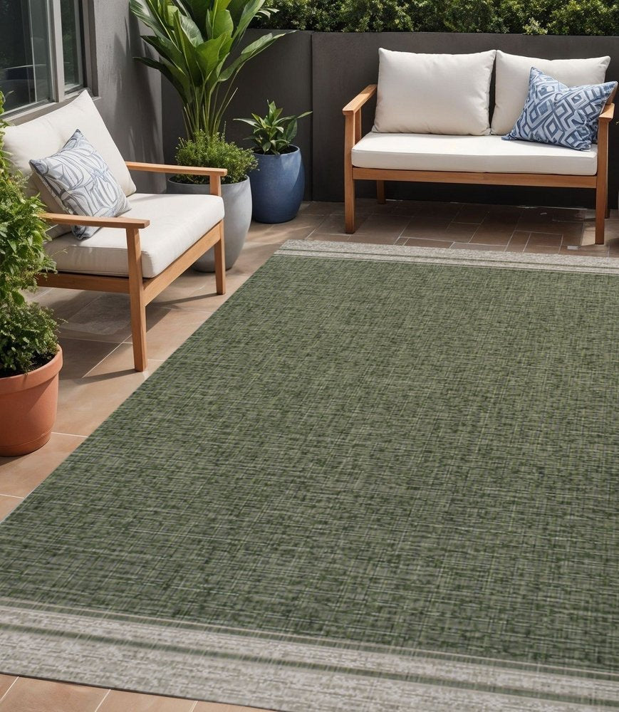 5' X 8' Green And Cream Indoor Outdoor Area Rug HomeRoots