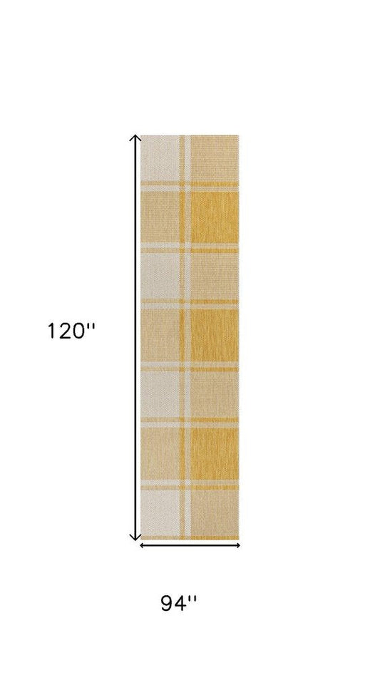 8' X 10' Yellow And Cream Gingham Indoor Outdoor Area Rug