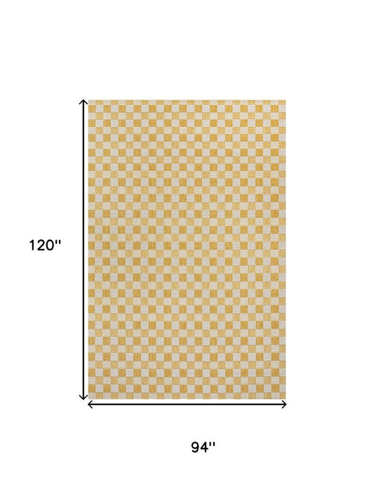 8' X 10' Yellow And Cream Geometric Indoor Outdoor Area Rug