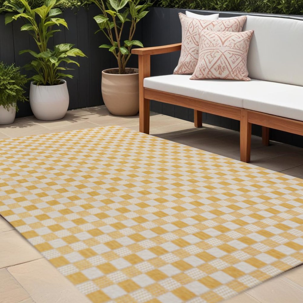 8' X 10' Yellow And Cream Geometric Indoor Outdoor Area Rug HomeRoots
