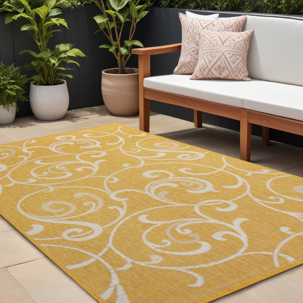 8' X 10' Yellow And Cream Floral Indoor Outdoor Area Rug HomeRoots