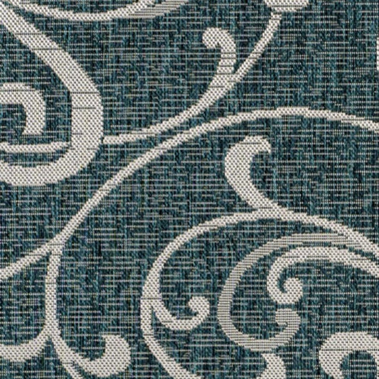 3' X 5' Turquoise And Cream Floral Indoor Outdoor Area Rug