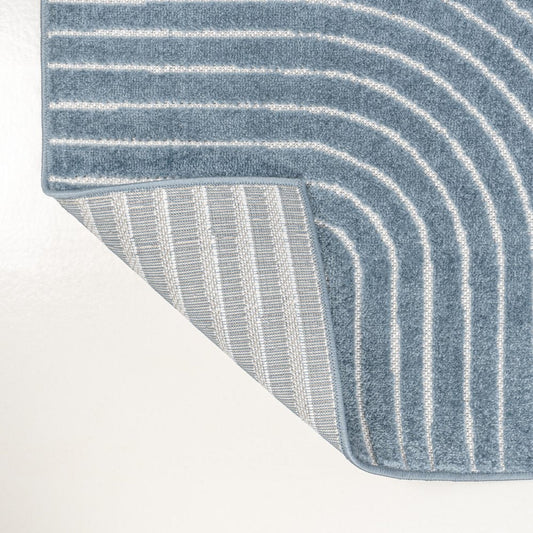 8' X 10' Dark Blue And Cream Striped Indoor Outdoor Area Rug