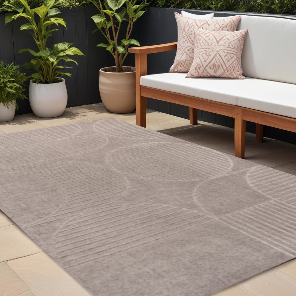 8' X 10' Taupe And Beige Striped Indoor Outdoor Area Rug HomeRoots