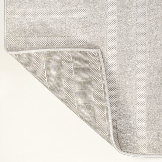 8' X 10' White And Cream Striped Indoor Outdoor Area Rug