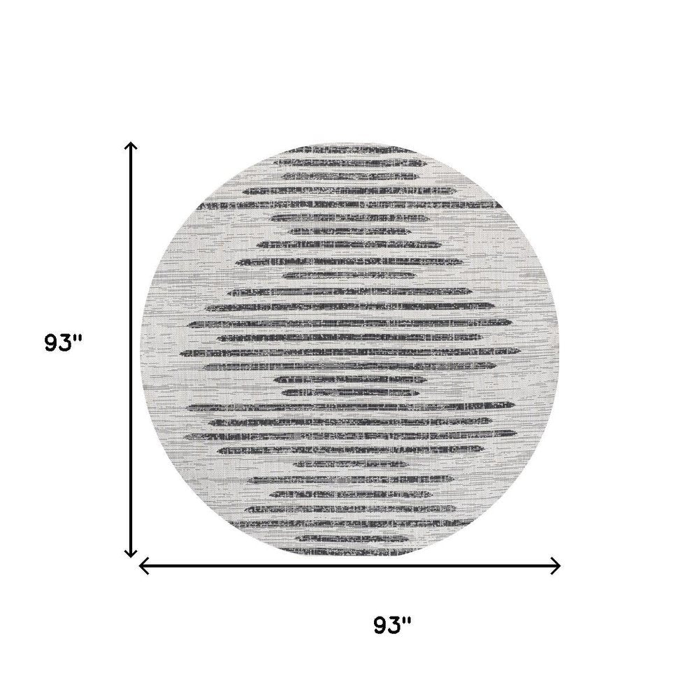 8' Ivory And Black Round Striped Indoor Outdoor Area Rug HomeRoots