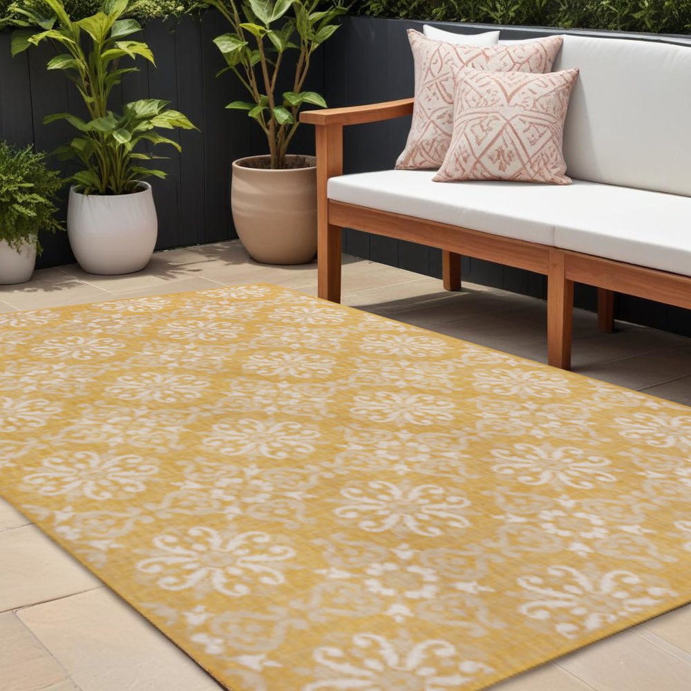 8' X 10' Yellow And Cream Floral Indoor Outdoor Area Rug HomeRoots