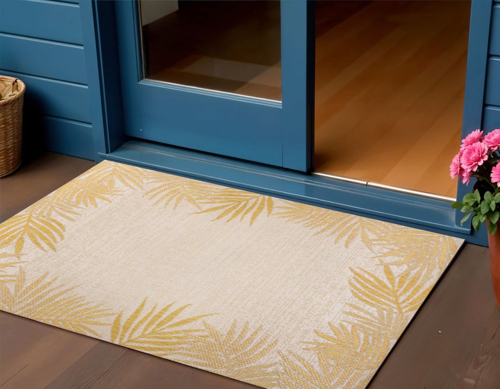 3' X 5' Yellow And Cream Floral Indoor Outdoor Area Rug HomeRoots
