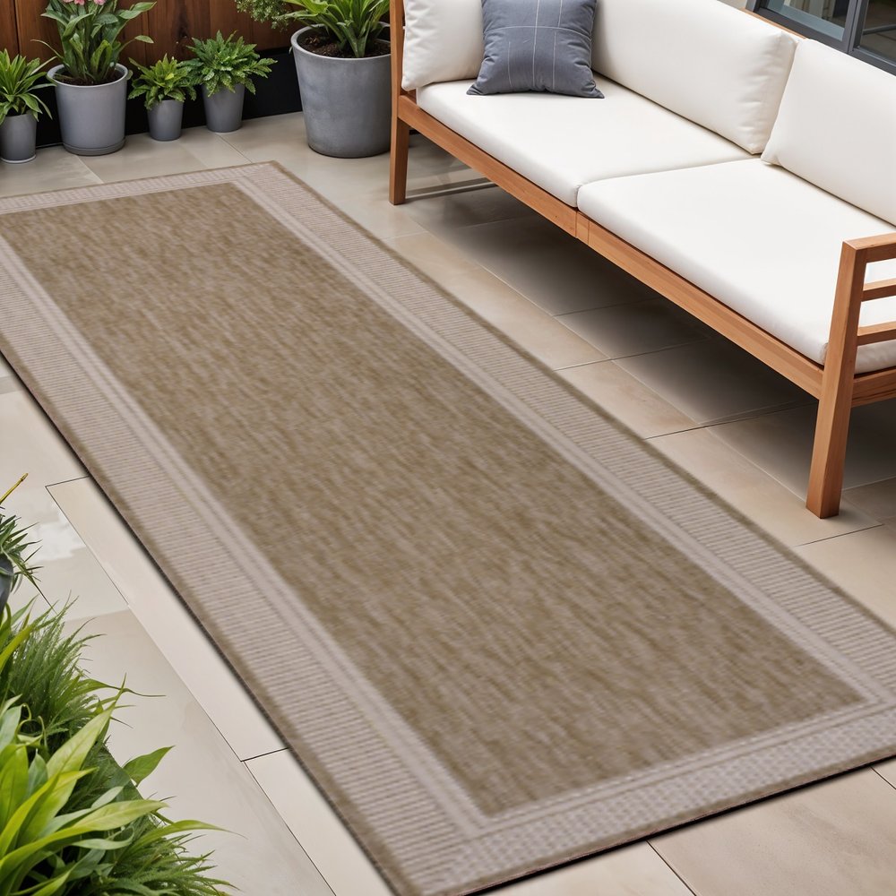 8' Beige And Cream Indoor Outdoor Runner Rug HomeRoots