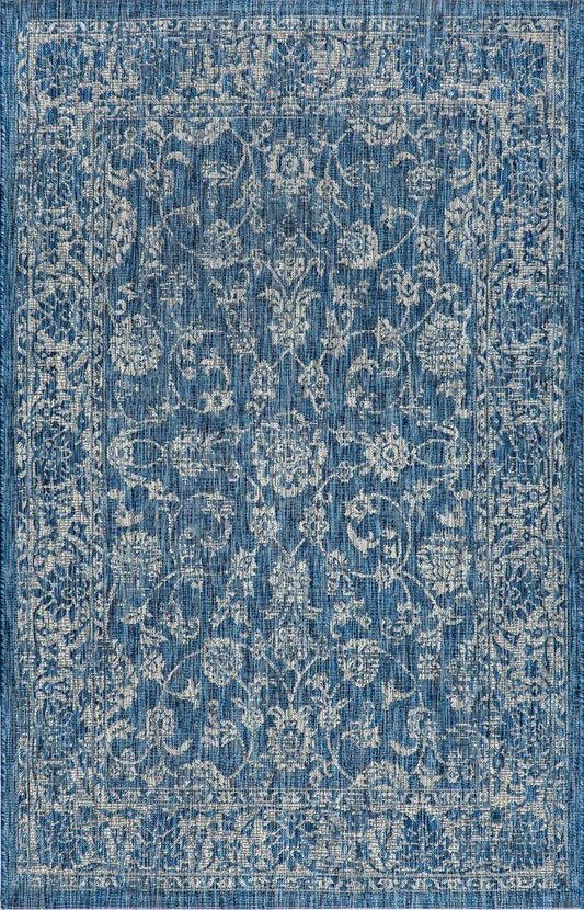 8' X 10' Navy Blue And Gray Medallion Indoor Outdoor Area Rug