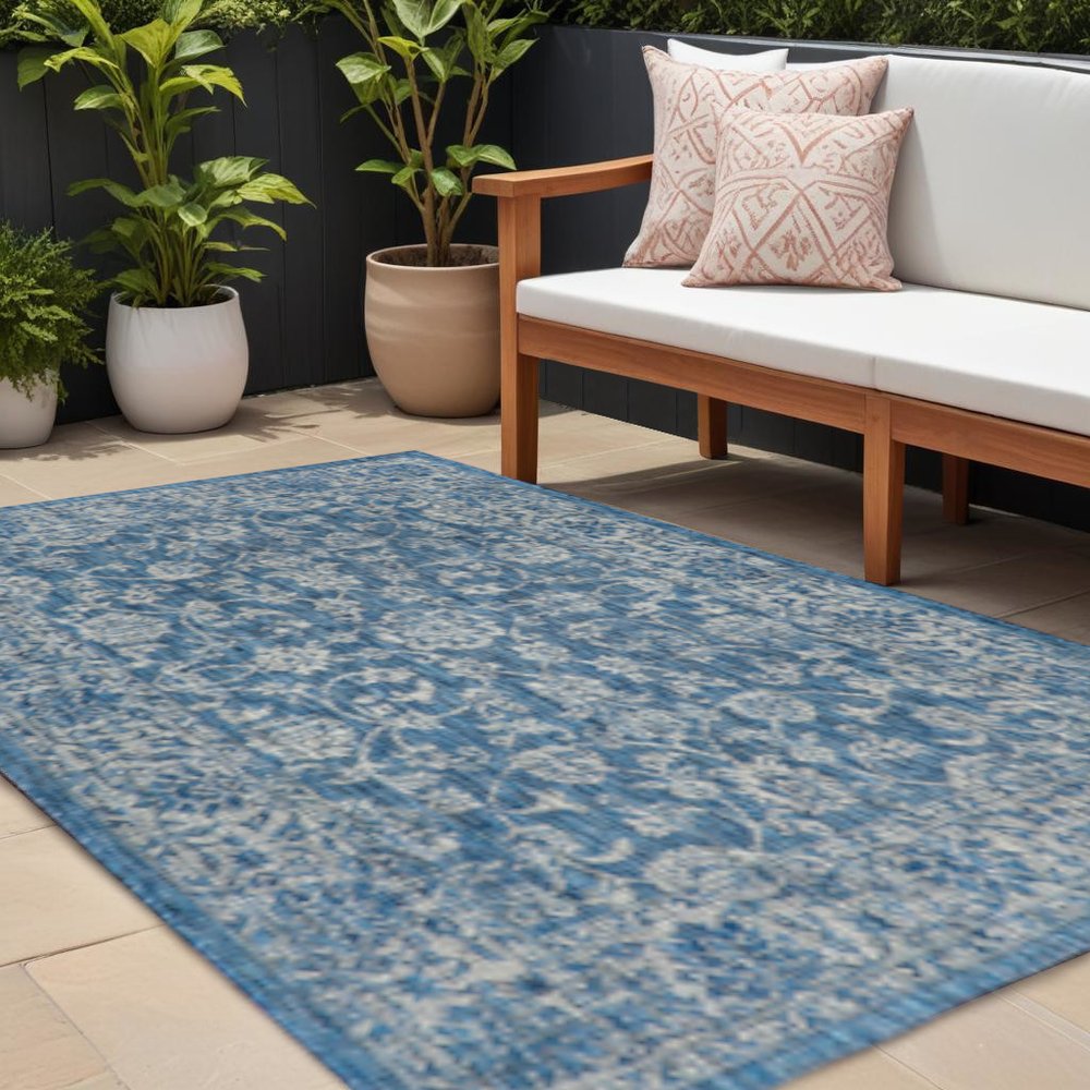 8' X 10' Navy Blue And Gray Medallion Indoor Outdoor Area Rug HomeRoots
