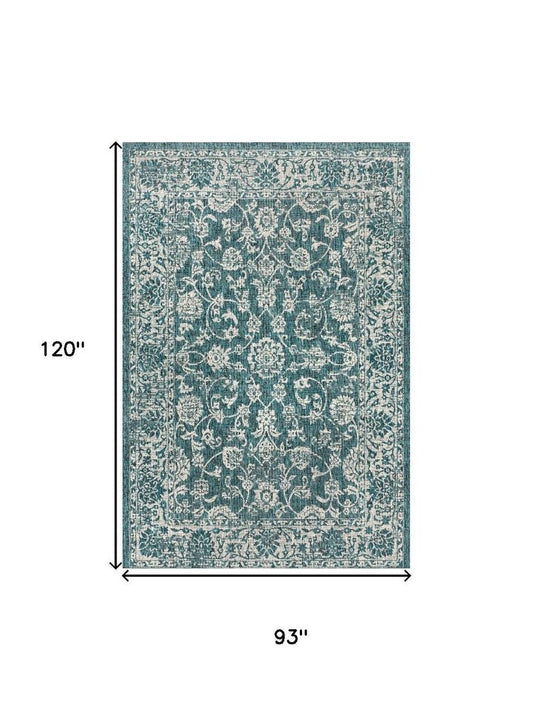 8' X 10' Teal Blue And Gray Medallion Indoor Outdoor Area Rug HomeRoots
