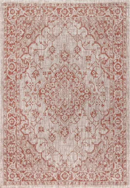 5' X 8' Red And Taupe Medallion Indoor Outdoor Area Rug HomeRoots
