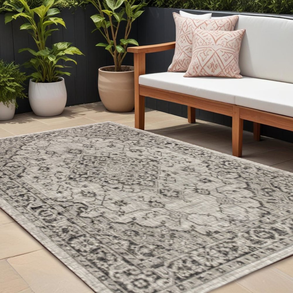 8' X 10' Gray And Black Medallion Indoor Outdoor Area Rug HomeRoots