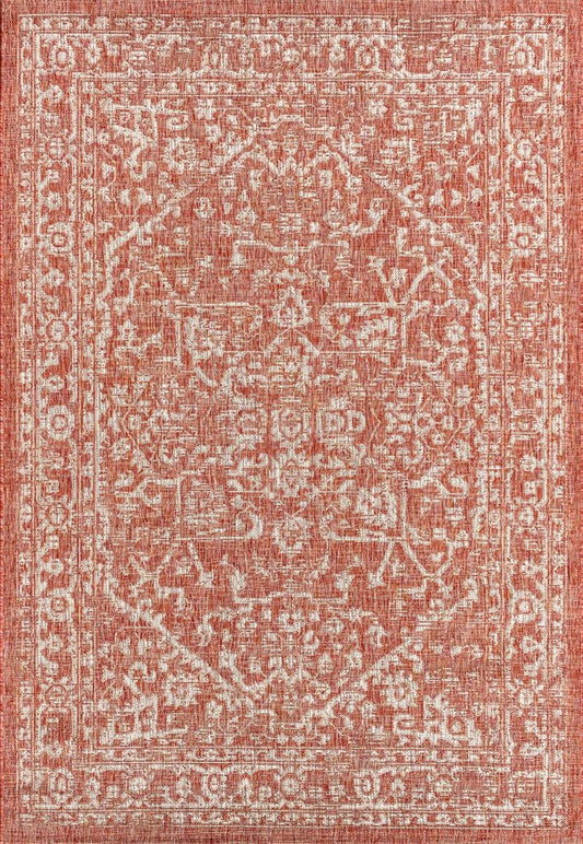 4' X 6' Red And Taupe Medallion Indoor Outdoor Area Rug HomeRoots