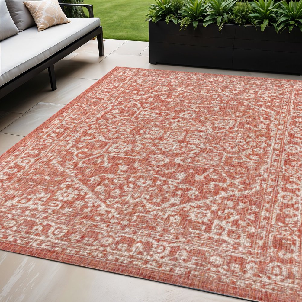 5' X 8' Red And Taupe Medallion Indoor Outdoor Area Rug HomeRoots