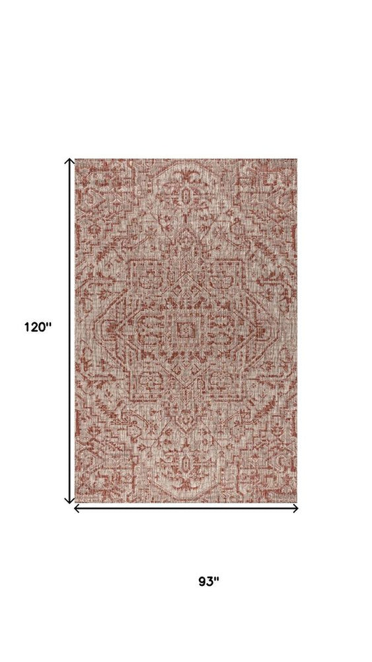 8' X 10' Red And Taupe Medallion Indoor Outdoor Area Rug