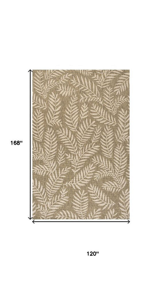 10' X 14' Brown And Beige Floral Indoor Outdoor Area Rug