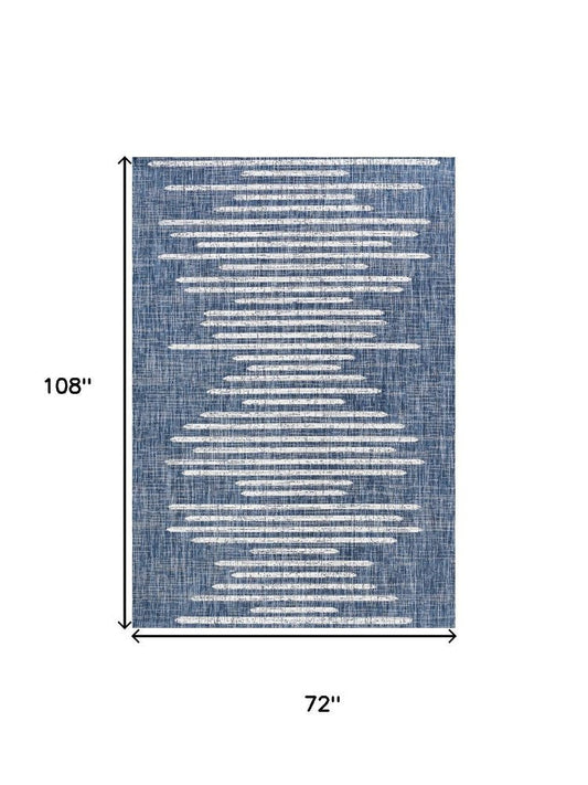 6' X 9' Blue And Ivory Striped Indoor Outdoor Area Rug