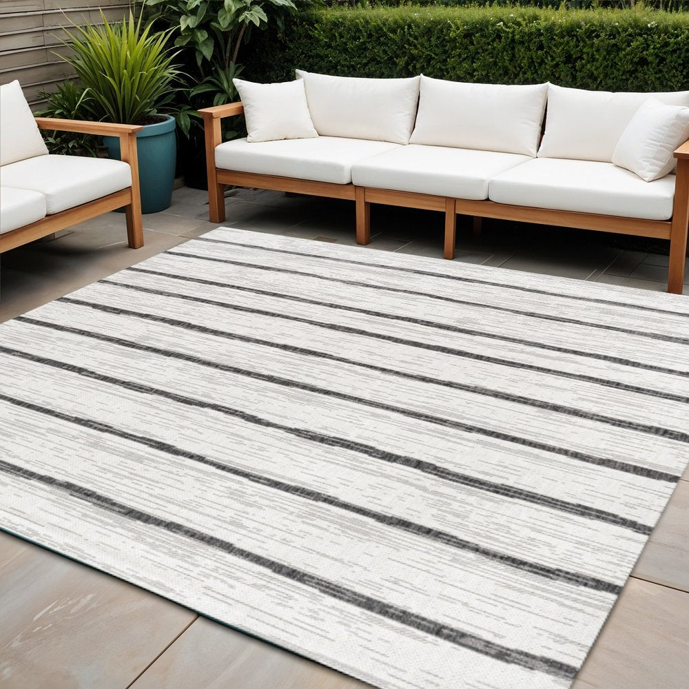 8' Ivory And Black Square Striped Indoor Outdoor Area Rug HomeRoots