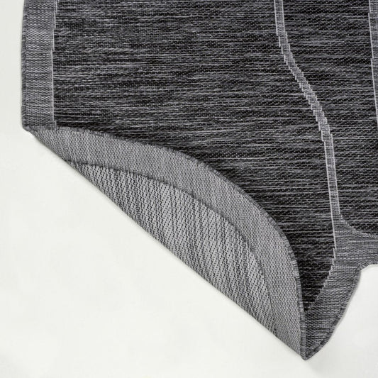8' Dark Gray And Gray Medallion Indoor Outdoor Runner Rug