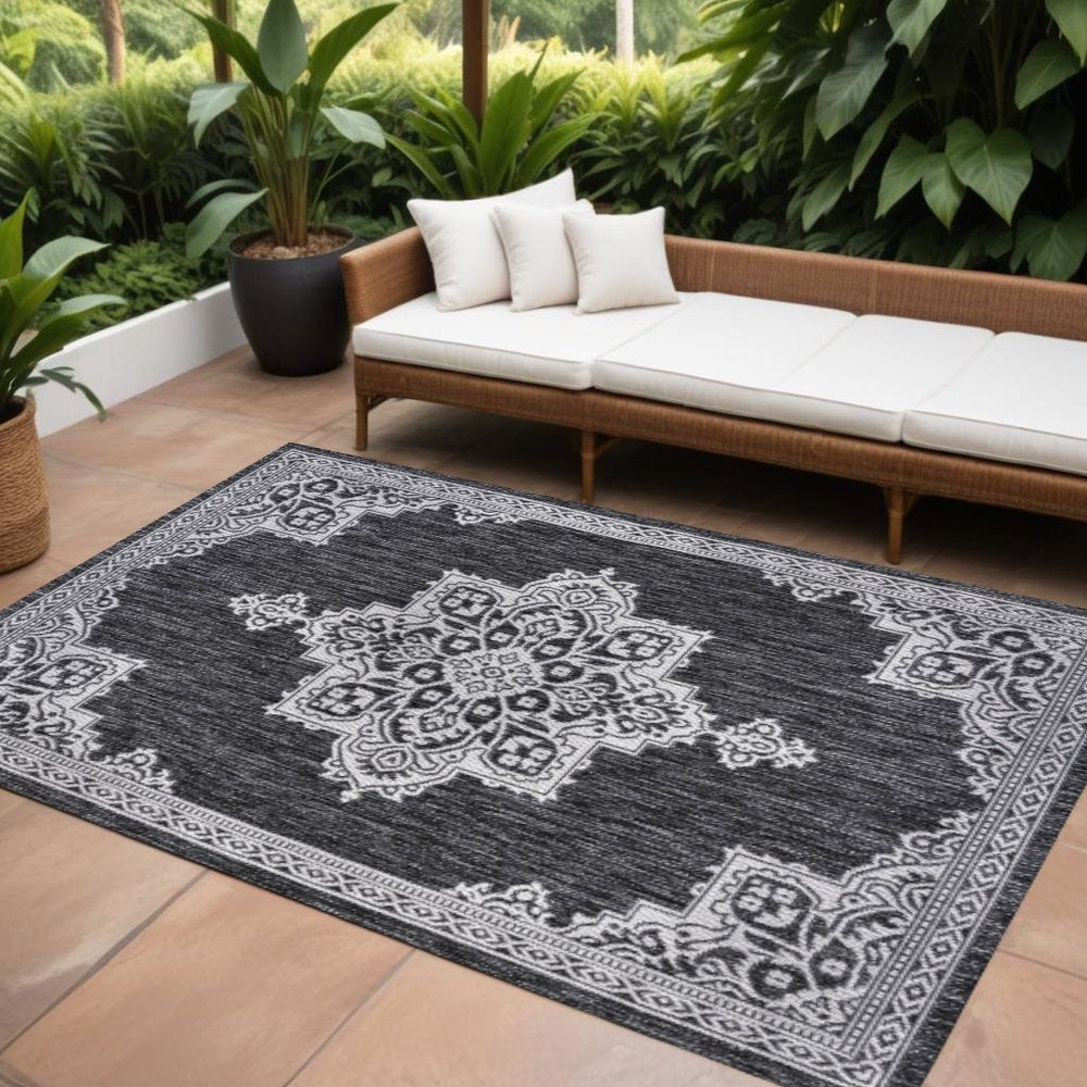 8' X 10' Dark Gray And Cream Medallion Indoor Outdoor Area Rug HomeRoots