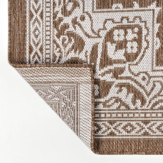 3' X 5' Terra Cotta And Cream Medallion Indoor Outdoor Area Rug