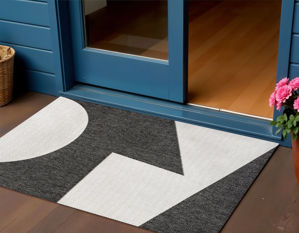 3' X 5' Black And Cream Geometric Indoor Outdoor Area Rug HomeRoots