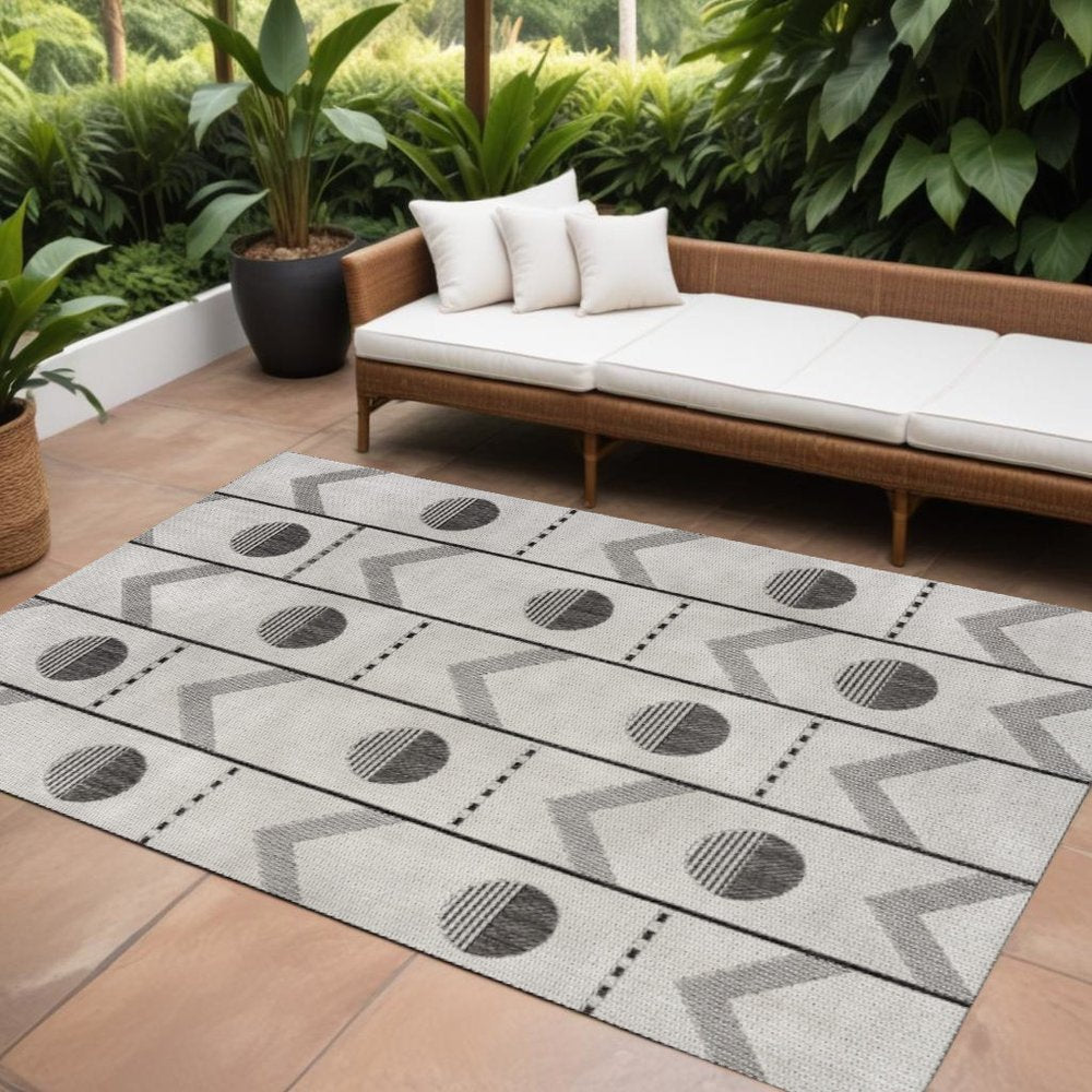 8' X 10' Cream And Black Geometric Indoor Outdoor Area Rug HomeRoots