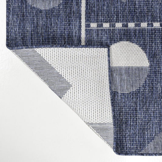 4' X 6' Navy Blue And Cream Geometric Indoor Outdoor Area Rug