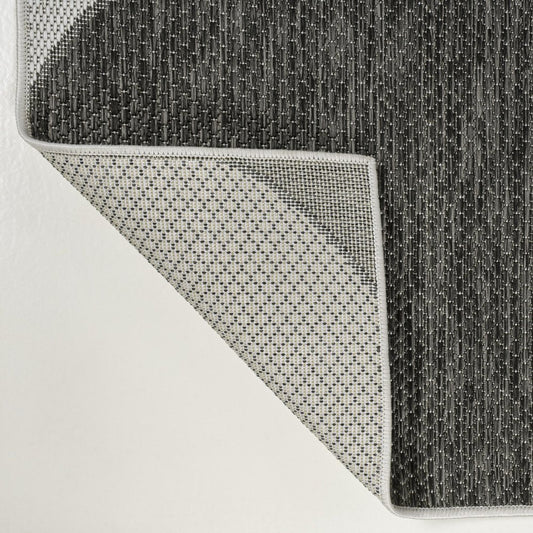 8' Black And Cream Geometric Indoor Outdoor Runner Rug