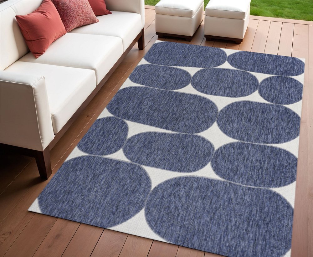 4' X 6' Navy Blue And Cream Geometric Indoor Outdoor Area Rug HomeRoots