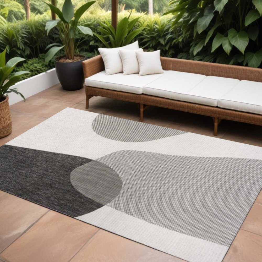 8' X 10' Cream And Black Geometric Indoor Outdoor Area Rug HomeRoots