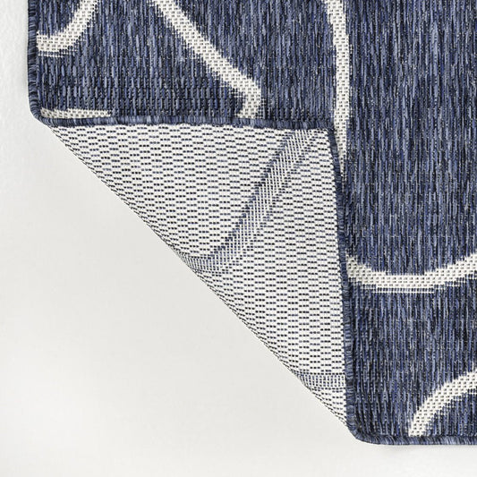 3' X 5' Navy Blue And Cream Abstract Indoor Outdoor Area Rug