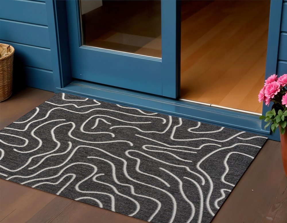 3' X 5' Black And Cream Abstract Indoor Outdoor Area Rug HomeRoots