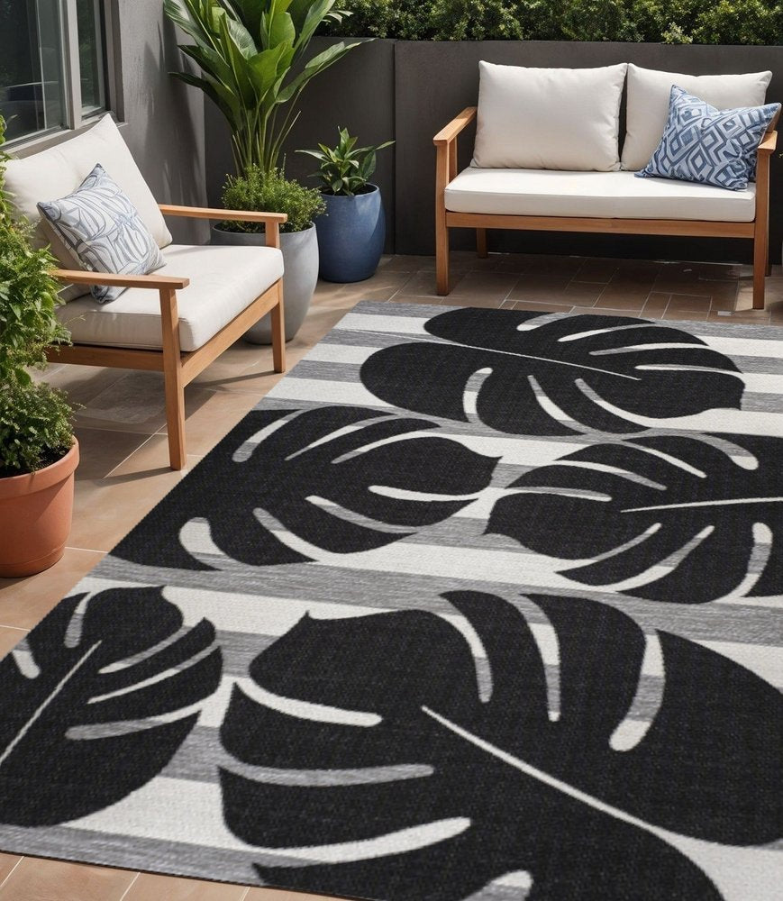 5' X 8' Black And Gray Floral Indoor Outdoor Area Rug HomeRoots