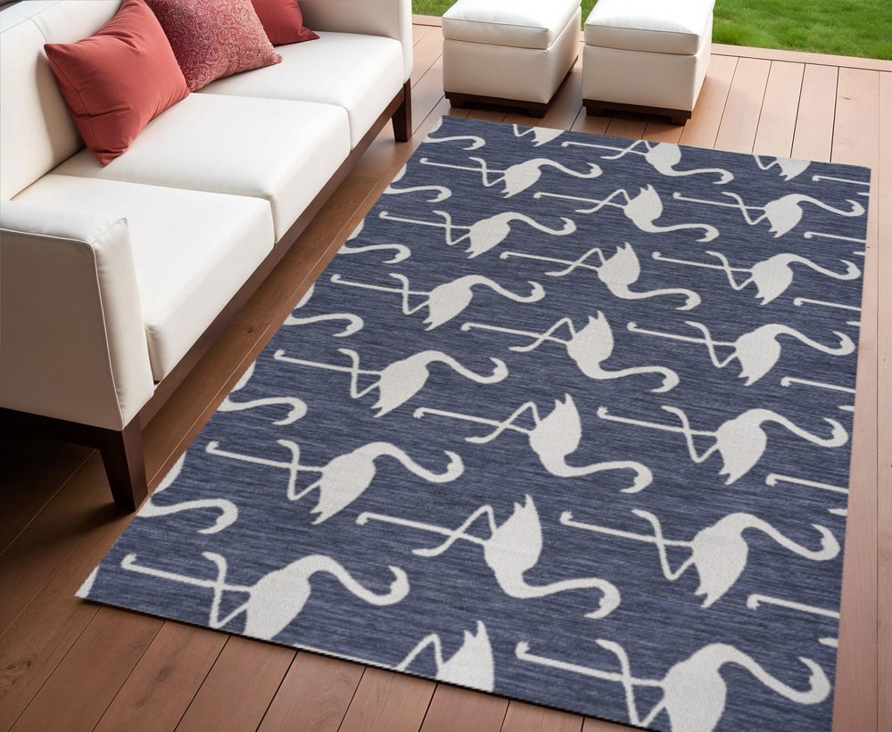 4' X 6' Navy Blue And White Animal Print Indoor Outdoor Area Rug HomeRoots