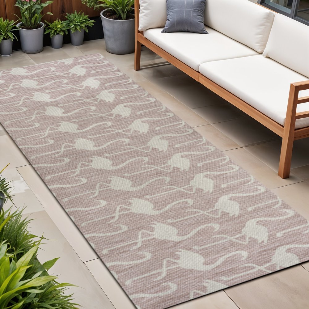 8' Pink And Cream Animal Print Indoor Outdoor Runner Rug HomeRoots