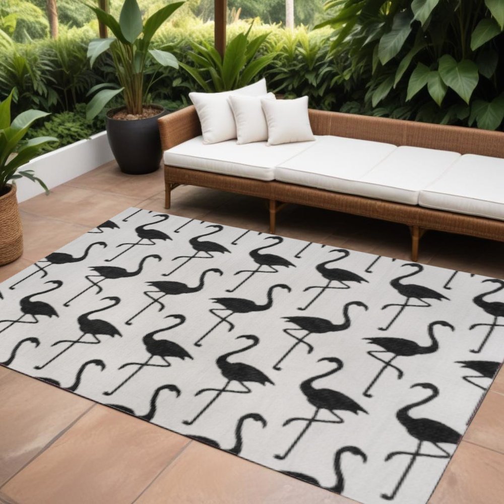 8' X 10' White And Black Animal Print Indoor Outdoor Area Rug HomeRoots