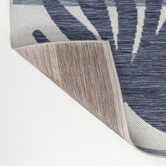 5' X 8' Navy Blue And Cream Floral Indoor Outdoor Area Rug