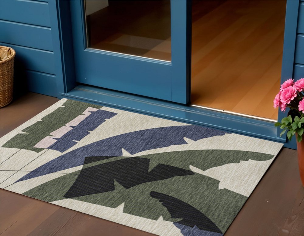 3' X 5' Navy Blue And Cream Abstract Indoor Outdoor Area Rug HomeRoots