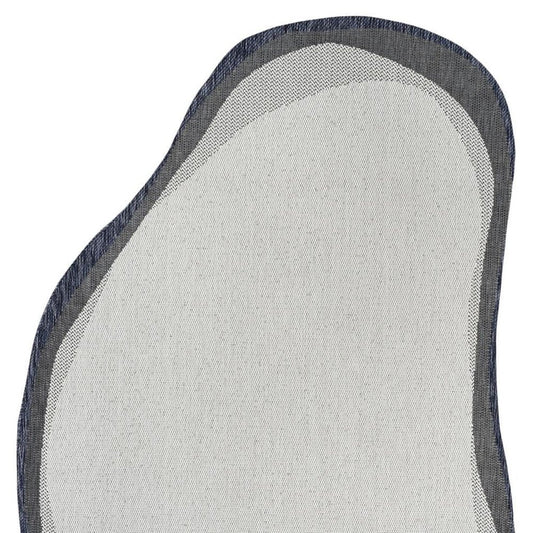 9' X 12' Cream And Navy Blue Abstract Indoor Outdoor Area Rug