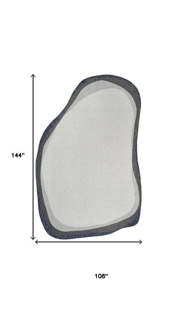 9' X 12' Cream And Navy Blue Abstract Indoor Outdoor Area Rug HomeRoots