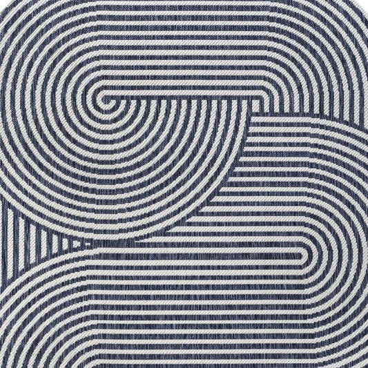 4' X 6' Cream And Navy Blue Abstract Indoor Outdoor Area Rug