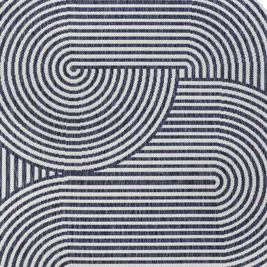 5' X 8' Cream And Navy Blue Abstract Indoor Outdoor Area Rug